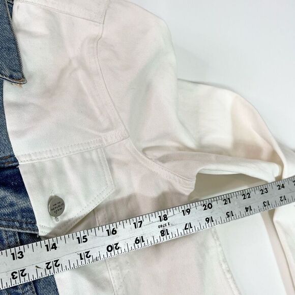 Republic Denim Jacket Womens Medium Two-Tone Button-Up oversized Raw hem - Picture 4 of 7